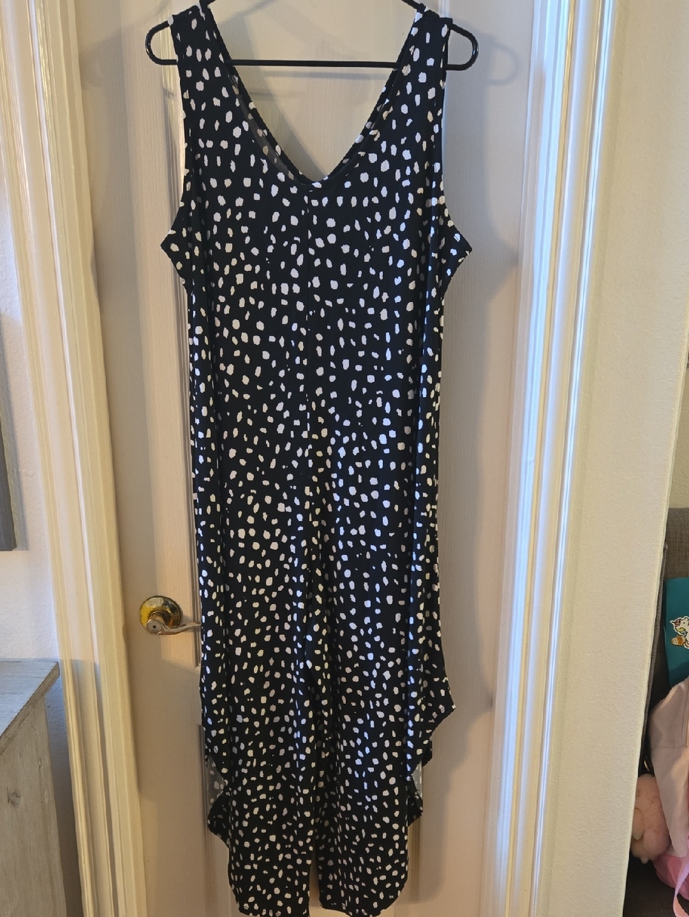 Tiana B. Black Jumpsuit with White Dot Print NWT Size Large